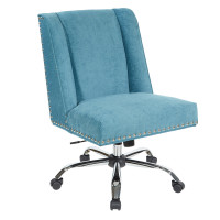 OSP Home Furnishings BP-ALYMC-SK789 Alyson Managers Chair in Sky Fabric with Silver nail heads and Chrome Base Semi-Assembled
